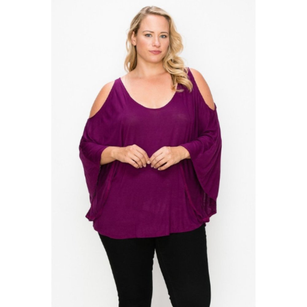 Women’s Purple Solid Top Featuring Kimono Style Long Sleeve